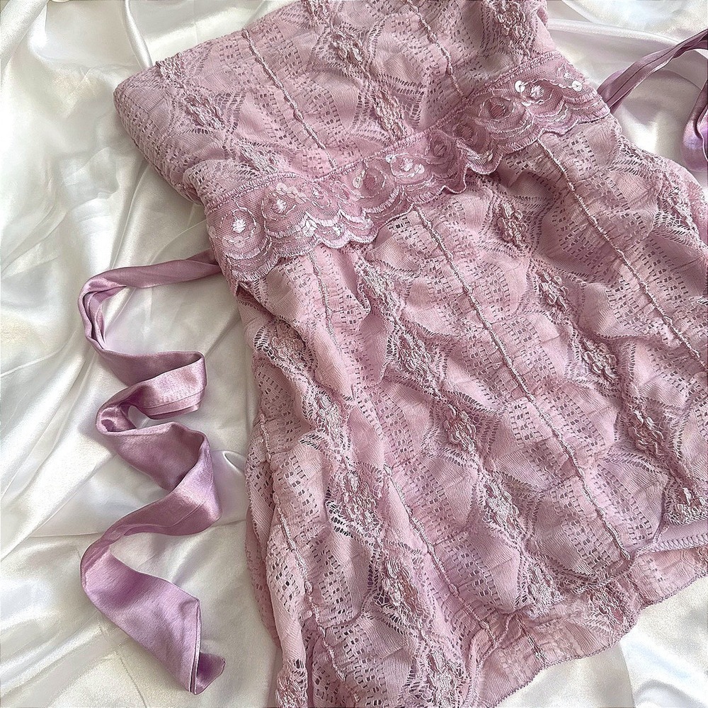 Charlotte Russe Lavender Lace Sequin Handkerchief Hem Tube Top Large Vintage